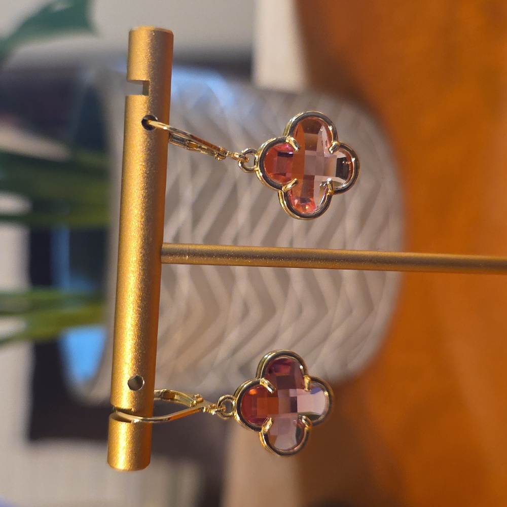 Camila Coelho Gold and Pink Clover Earrings - Picture 2 of 3
